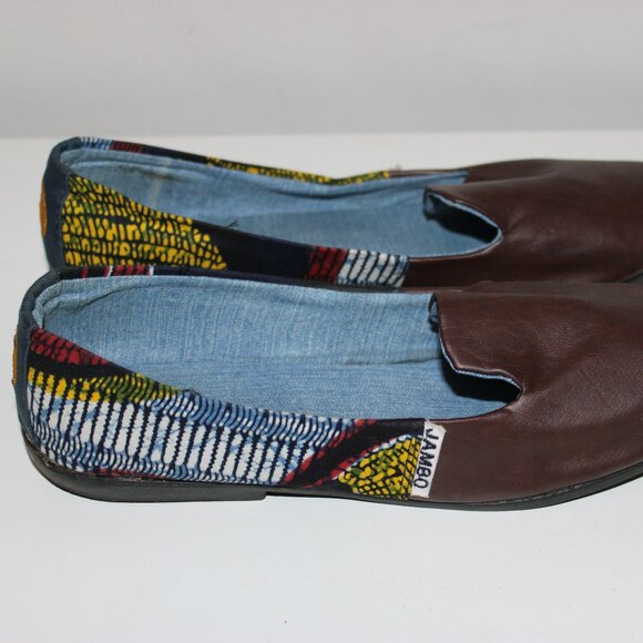 Yema Kenyan African Print Cloth and Leather Slip On Comfort Flats Size 41 - Picture 6 of 7